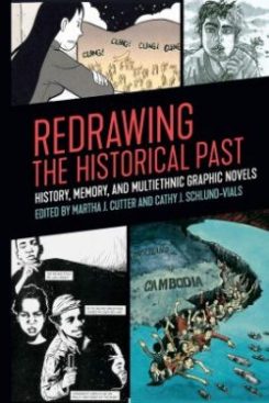 Book cover features a collage of different comic book panels showing historical scenes, such as a group of people wading through water with the word "CAMBODIA" below, and another panel showing an individual undergoing a moment of distress. The title is prominently displayed in bold red and white lettering at the center.