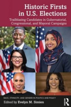 Cover of the book Historic Firsts in U.S Elections has five headshots of the trailblazing candidates. All of them are smiling.