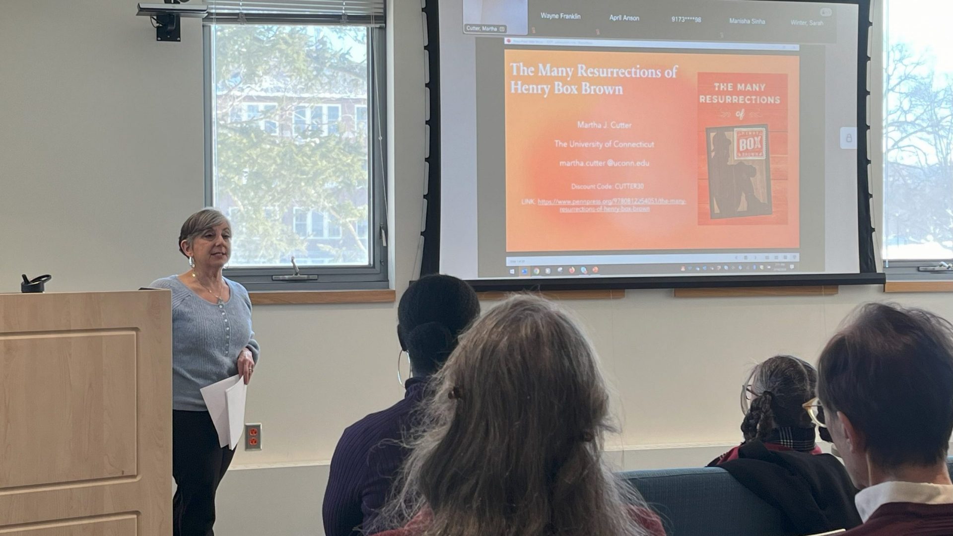 Martha Cutter speaking at the 2/14 Faculty Book Talk