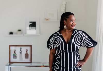 Deirdre Cooper Owens in Black and White Dress