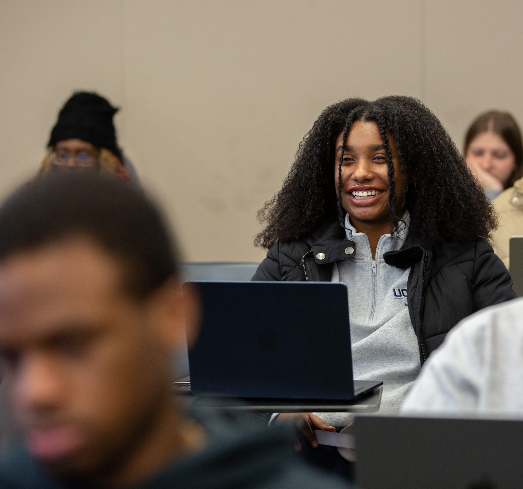Bryan Cooper Owens, visiting lecturer in the Africana Studies Institute, teaches a section of AFRA 1100: Afrocentric Perspectives in the Arts, in the Bousfield Psychology Building on Nov. 19, 2024. (Bri Diaz/UConn Photo
